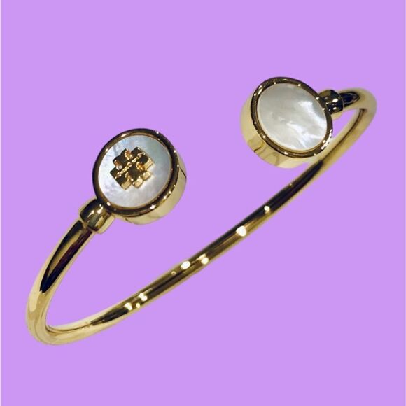 TORY BURCH MOTHER OF PEARL 18K GOLD PLATED BRACELET - Picture 1 of 2